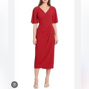 Maggy London Flutter Sleeve Faux Wrap Midi Dress -  “Rhubarb” women’s size 18